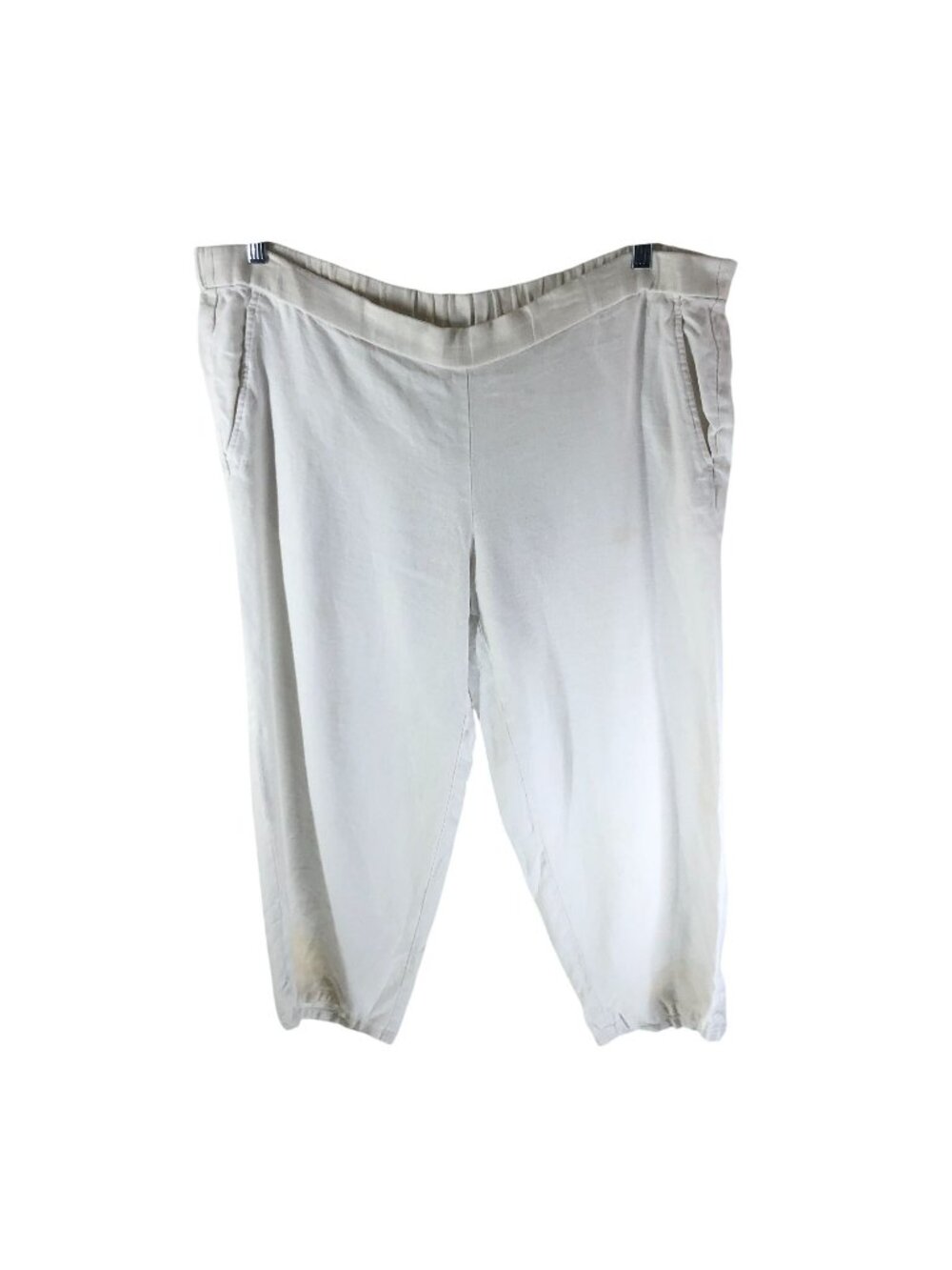 Eileen Fisher Womens Organic Linen White Elastic Waist Cropped Pants Size L